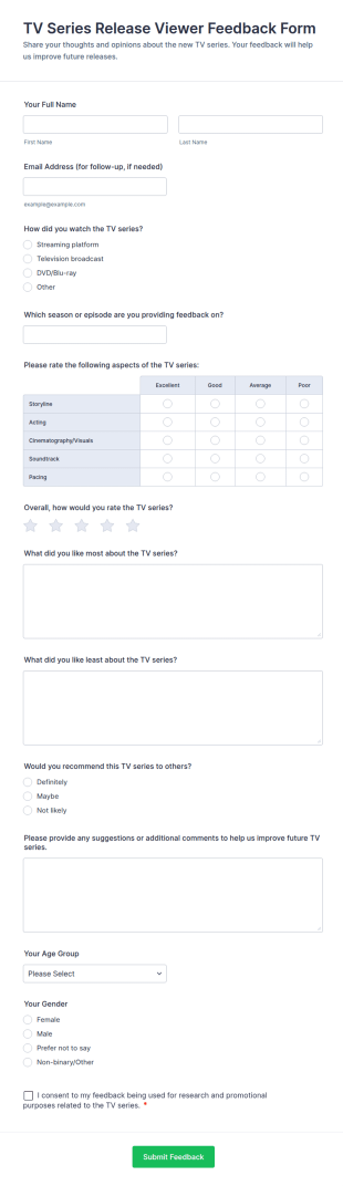 TV Series Release Viewer Feedback Form Template