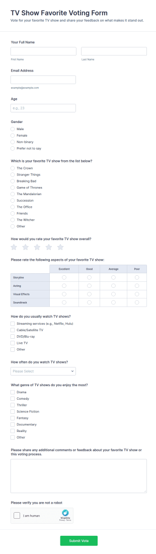 TV Show Favorite Voting Form Template