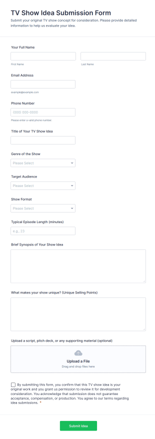 TV Show Idea Submission Form Template