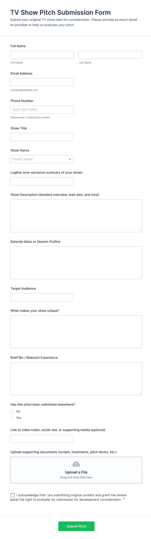 TV Show Pitch Submission Form Template
