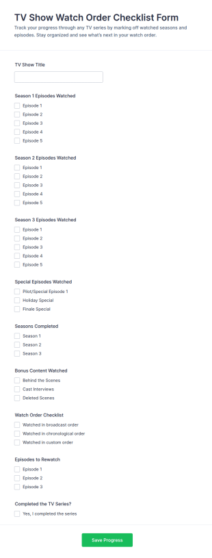 TV Show Watch Order Checklist Form Template
