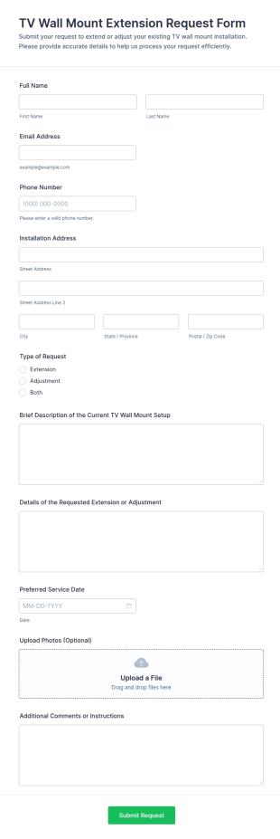 TV Wall Mount Extension Request Form Template