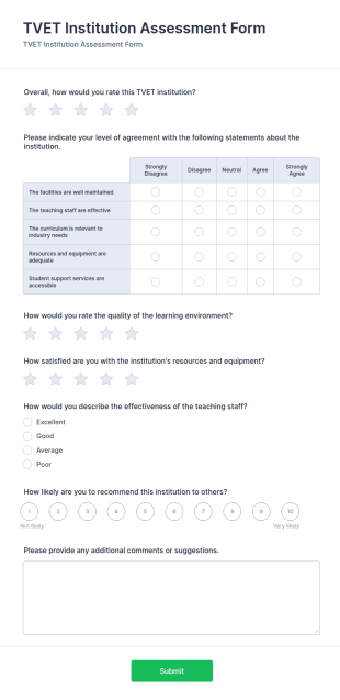 TVET Institution Assessment Form Template