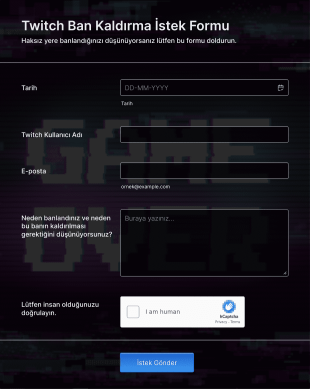 Twitch Ban Kaldırma İstek Form Template