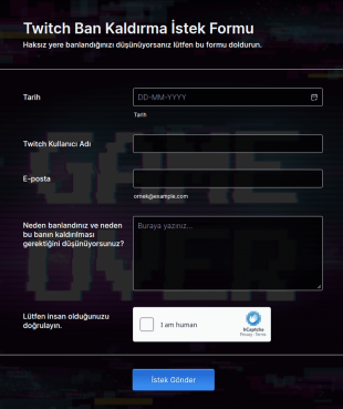 Twitch Ban Kaldırma İstek Form Şablonu