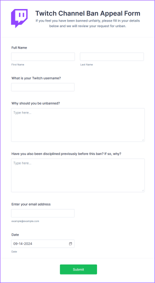 Twitch Channel Ban Appeal Form Template
