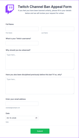 Twitch Channel Ban Appeal Form Template