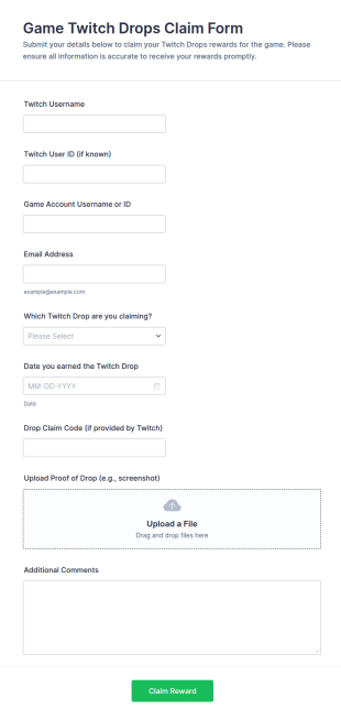Twitch Drops Claim Form Template