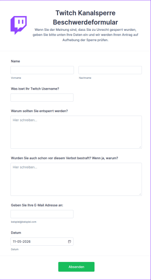 Twitch Kanalsperre Beschwerdeformular