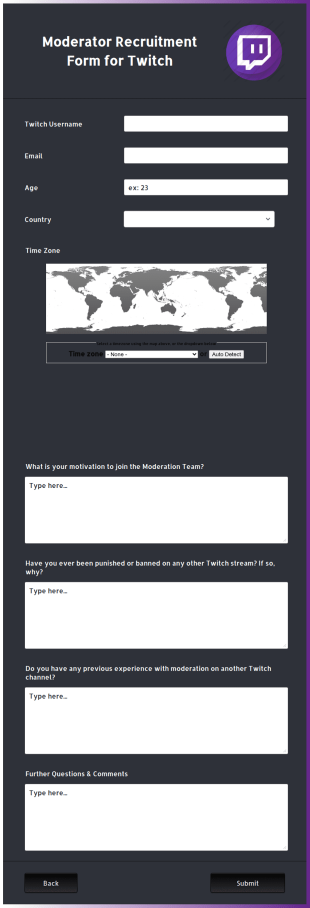 Twitch Mod Application Form Template