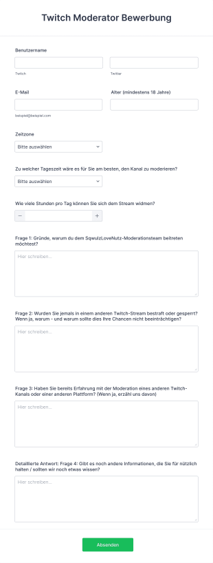 Twitch Mod Bewerbung Form Template