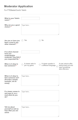 Twitch Moderator Application Form Template