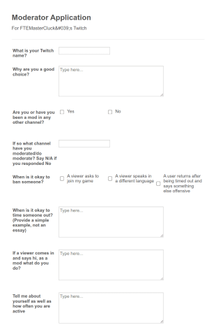 Twitch Moderator Application Form Template
