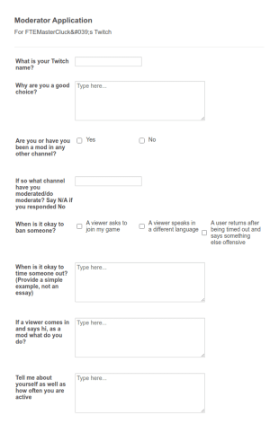 Twitch Moderator Application Form Template