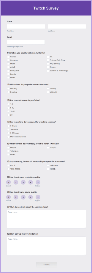 Twitch Survey Form Template