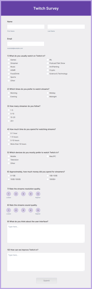 Twitch Survey Form Template