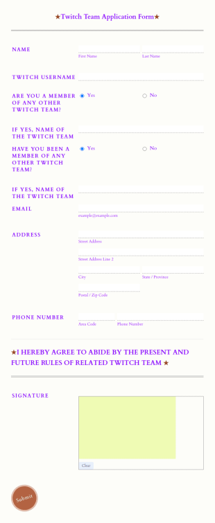 Twitch Team Application Form Template