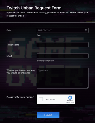 Twitch Unban Request Form Template