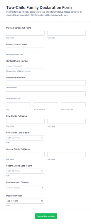 Two Child Family Declaration Form Template
