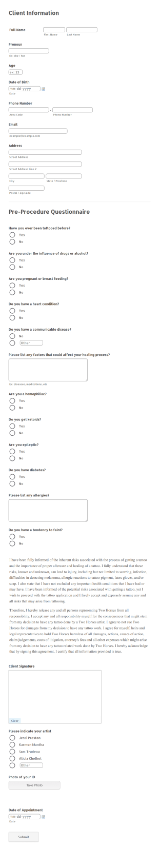 Two Horses Tattoo Consent Form (EN)