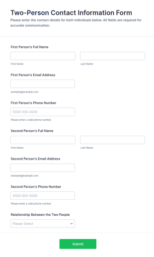 Two Person Contact Information Form Template