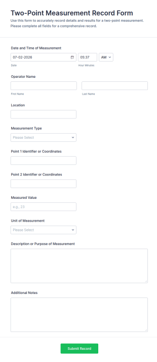 Two Point Measurement Record Form Template