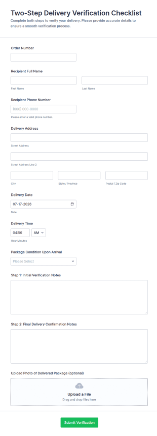 Two Step Delivery Verification Checklist Form Template