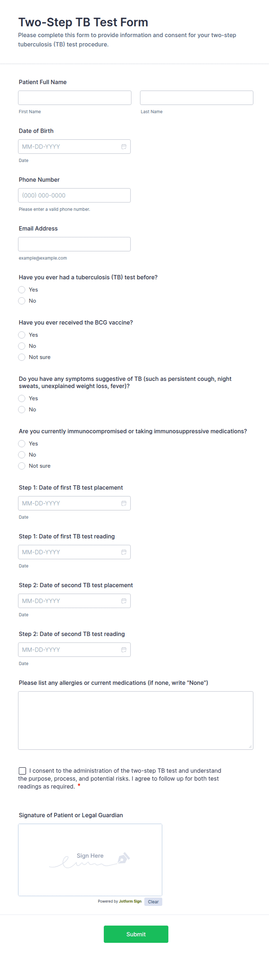 Two-Step TB Test Form Template | Jotform