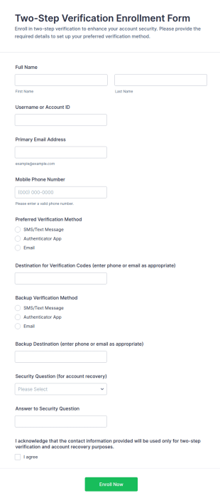 Two Step Verification Enrollment Form Template