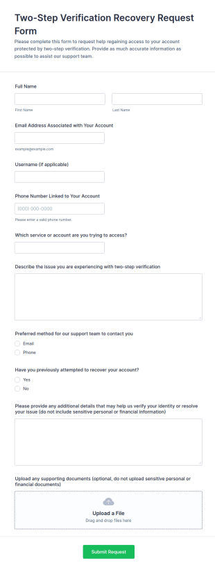 Two Step Verification Recovery Request Form Template