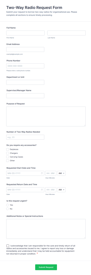 Two Way Radio Request Form Template