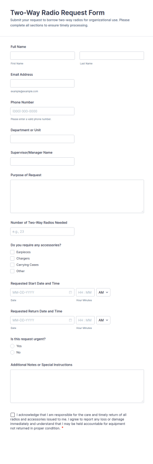Two Way Radio Request Form Template