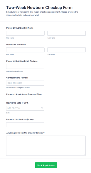 Two Week Newborn Checkup Appointment Form Template