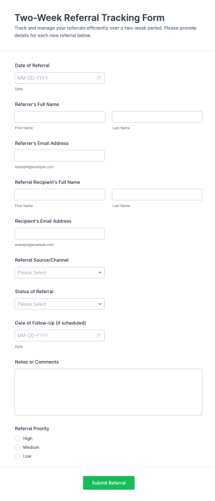 Two Week Referral Tracking Form Template