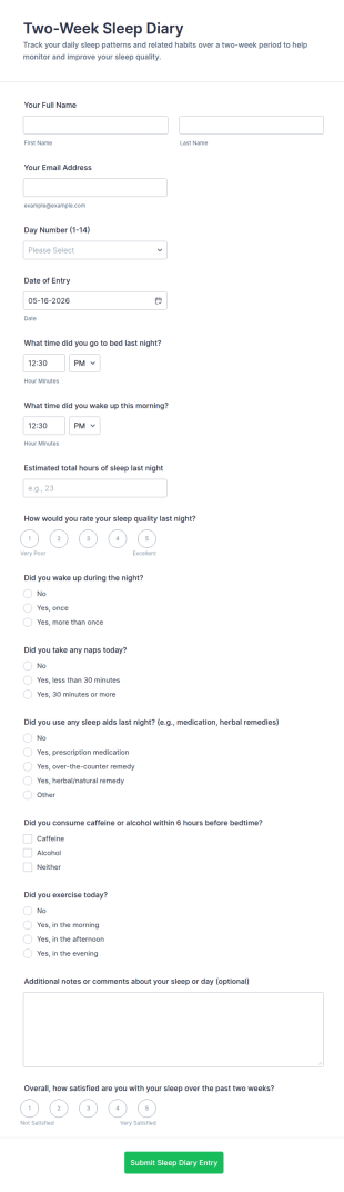 Two Week Sleep Diary Form Template