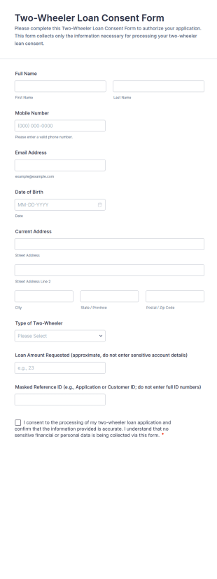 Two Wheeler Loan Consent Form Template