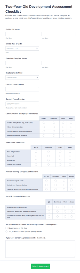 Two Year Old Development Assessment Checklist Form Template