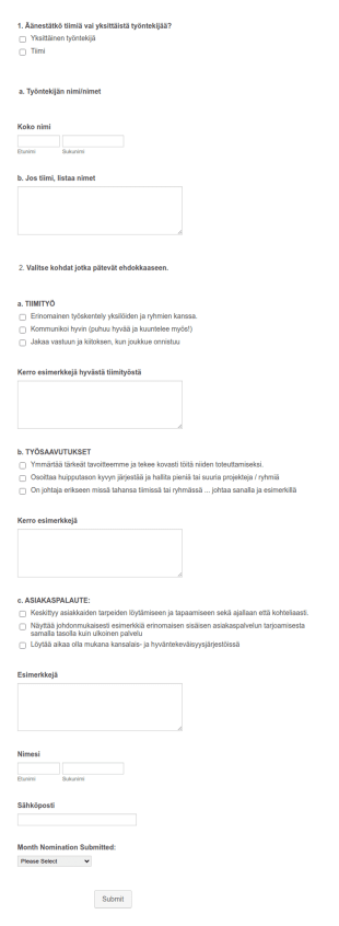 Työntekijän äänestyslomake