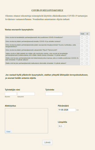 Työntekijän Covid 19 Seulontakysely