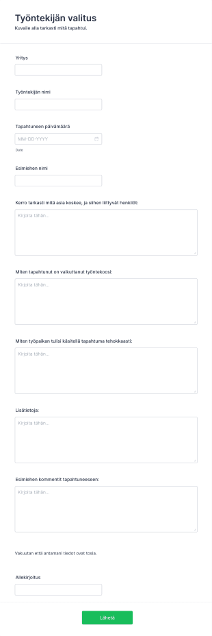 Työntekijän Valituslomake Form Template