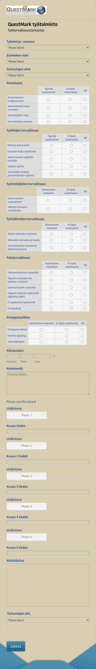 Työturvallisuus Tarkastuslomake Form Template