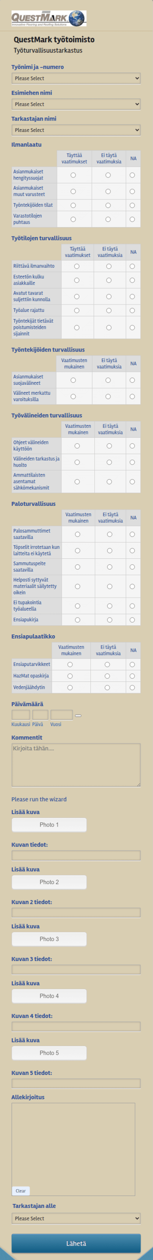 Työturvallisuus Tarkastuslomake