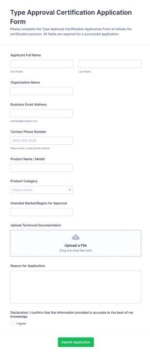 Type Approval Certification Application Form Template