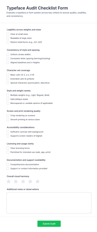 Typeface Audit Checklist Form Template