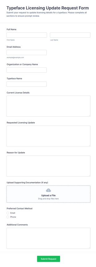 Typeface Licensing Update Request Form Template