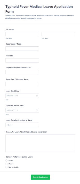 Typhoid Fever Medical Leave Application Form Template