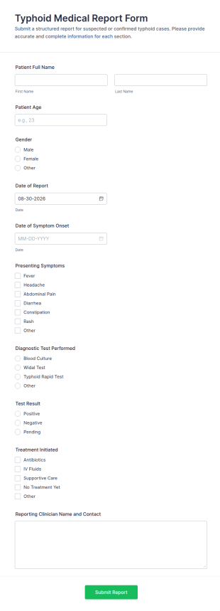 Typhoid Medical Report Form Template