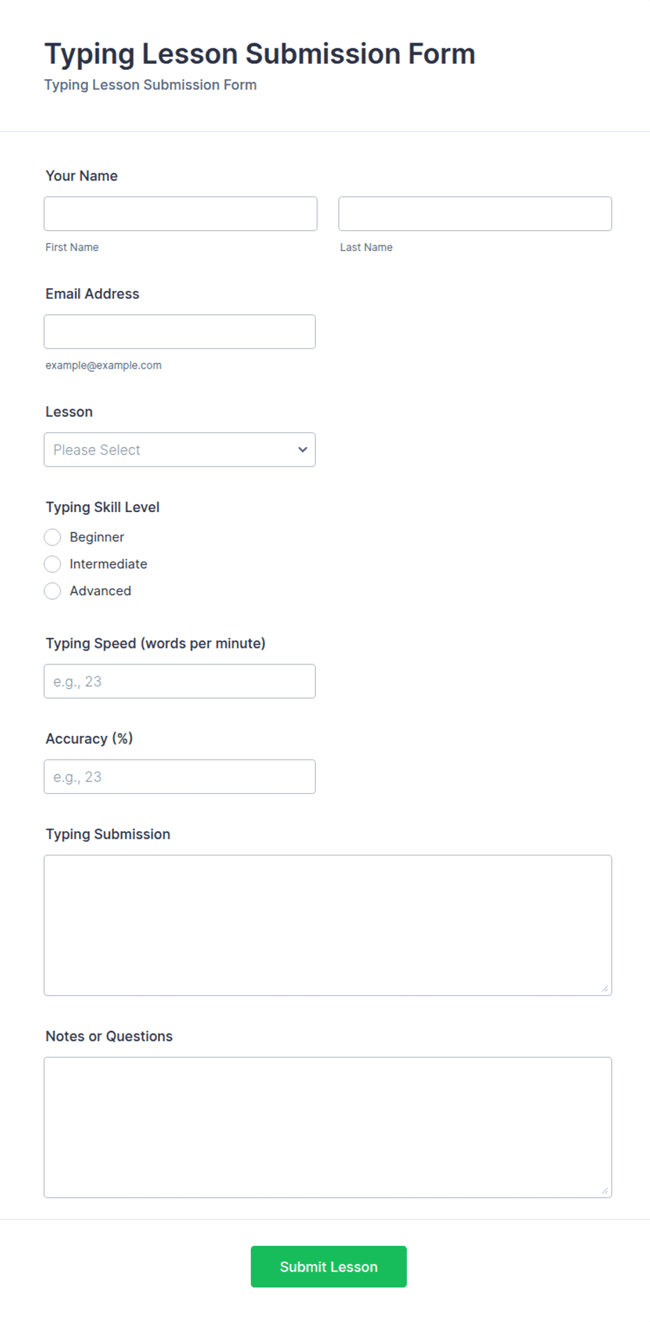 Typing Lesson Submission Form Template | Jotform