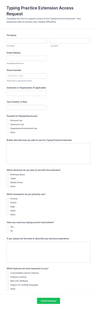 Typing Practice Extension Access Request Form Template