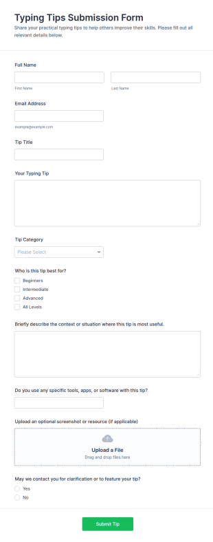 Typing Tips Submission Form Template